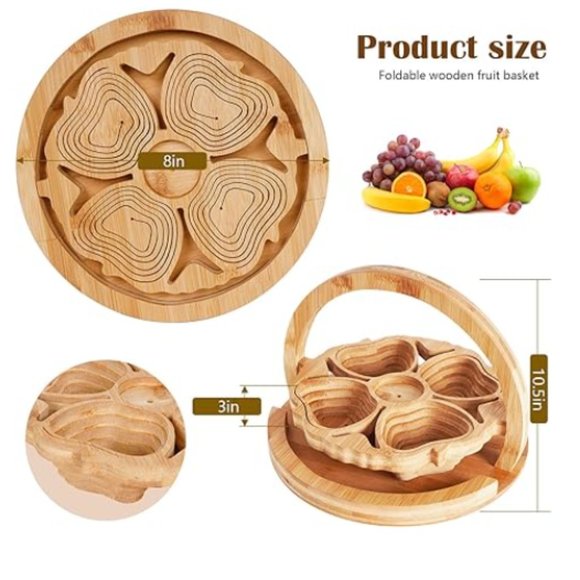 Fan-shaped Foldable Bamboo Fruit Basket - Gourmet Fresh/Dried Fruit Tray - Picture 2 of 10